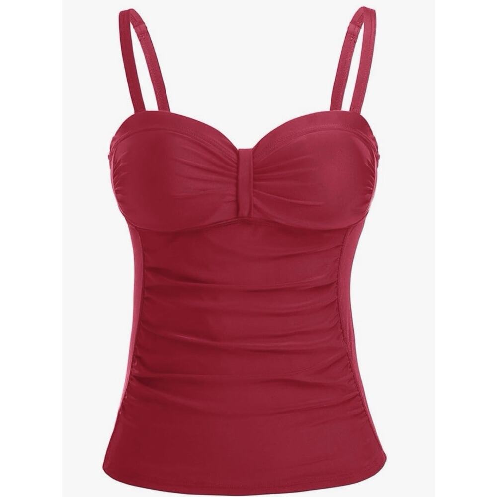 Talisea Women Tankini Top Red Large Underwire Push Up Tummy Control Swimsuit Top